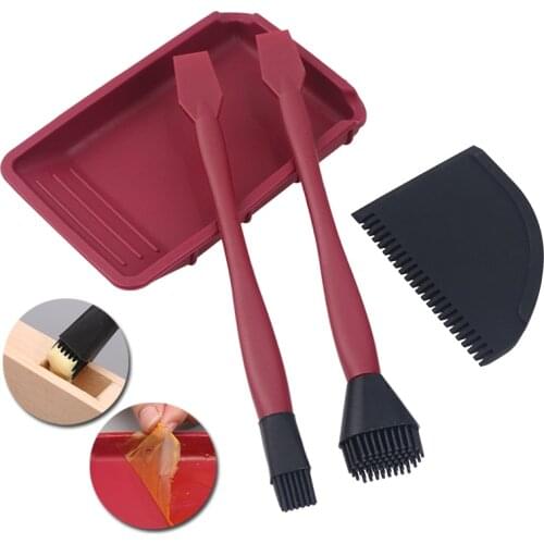4pcs Woodworking Soft Silicone Brush Tools Kit Latex Brush Glue Applicator Scraper Glue Tray For Wood Glue Coating Tools