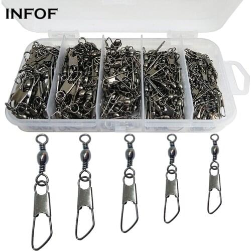 INFOF 220-pieces Fishing Swivels Snap Kit #4/#6/#8/#10/#12 Barrel Swivel Hook Lure Connector Carp Fishing Hook Set
