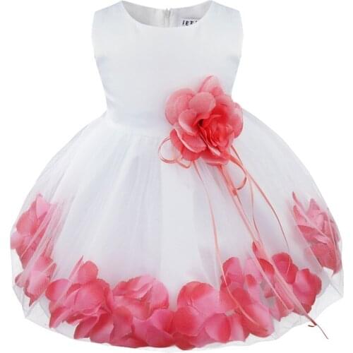 Newborn Infant Baby Girls Flower Petals Tulle Flower Girl Dresses Toddler Girl Princess Dress Wedding Formal Pageant Party Dress
