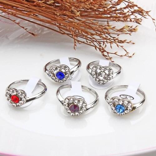 Wholesale Mix lot 20pcs Heart Rhinestone Silver plated Ring Fashion Wedding Rings Women Jewelry