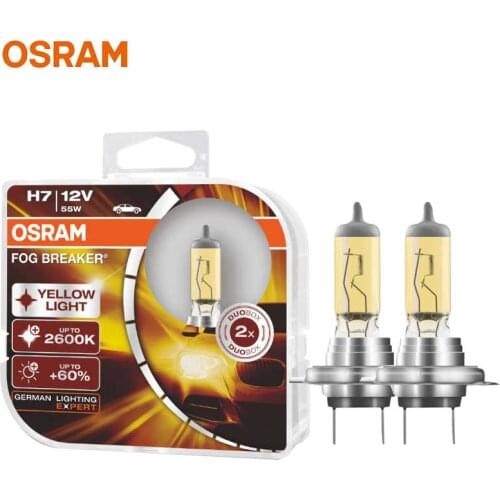 OSRAM Fog Breaker H7 Yellow Color Auto Head Light Lamps Bulb Hi/Lo Beam Original Headlight 12V 55W 2600K 62210FBR (2PCS)