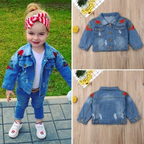 1-4 Years Kids Girls Denim Jacket 2021 Spring Autumn Baby Girls Coat Rose Embroidered Jacket Fashion Denim Girl Outwear