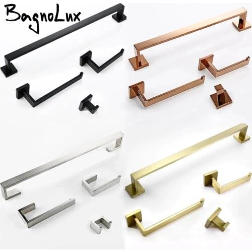 Bagnolux Brushed Golden Stainless Steel Toilet Paper Holder Towel Rod Clothes Hook Bathroom Hardware Accessories Set 4-Piece
