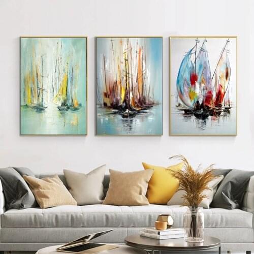 Modern Abstract Sea and Boat Picture Canvas Painting Print Wall Art Poster and prints for Living Room Cuadros Home Decoration