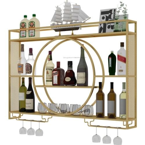 Home wine cooler simple wrought iron wine rack wine cabinet wall hall wall hanging wine storage storage display shelf