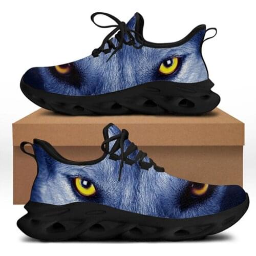 FORUDESIGNS Women Flats Leisure Shoes 3D Wolf Eyes Printing Ladies Lace-up Breath Summer Sneakers Light Comfort Chaussure Femme