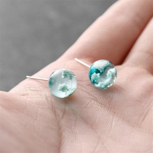 Blaike Dainty Blue Sky Cloud Resin Stud Earrings For Women Silver Color Earrings Wedding Party Jewelry Gifts