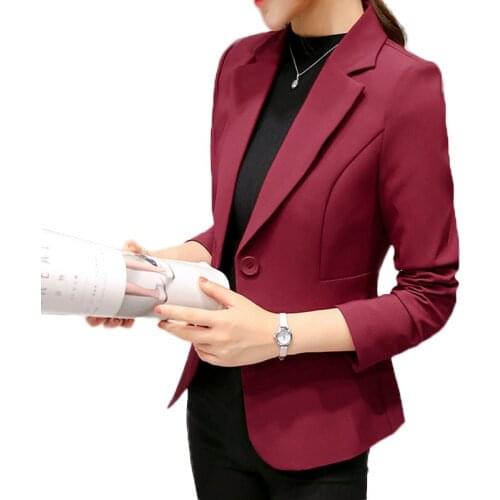 2019 Womens Blazer Pink Long Sleeve Blazers Solid One Button Coat Slim Office Lady Jacket Female Tops Suit Blazer Femme Jackets