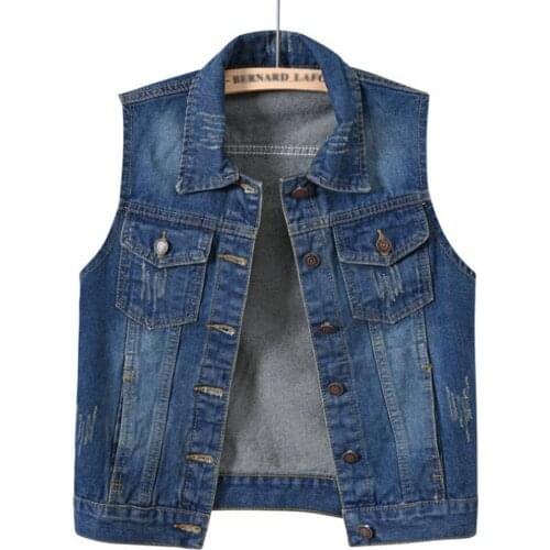Denim Vest Women Casual Colete Coat Vintage Cardigan Jean Sleeveless Turn-down Collar Breasted Colete Woman Clothing 2021