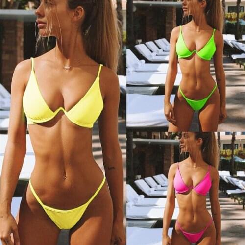 2019 New High Cut Thong Bathing Suit High Waist Swimsuit Solid Swimwear Women Brazilian Biquini Swim Beach Micro Bikini Set