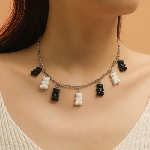 Cute Bear Necklace for Women Hip Hop Silver Colour Chain Resin Bear Pendant Necklace Fashion Choker Kids Gift Trend New 2020