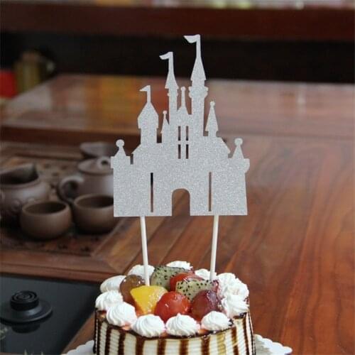 1Pc Glitter Castle Cupcake Cake Topper Cake Flags Happy Birthday Decoration Christmas Home Dinner Baking Event Pary Supplies