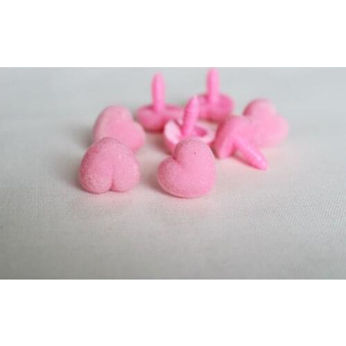 100pcs/lot 17mm heart shape clean pink flocking toy nose safety animal doll nose + washer for diy doll findings