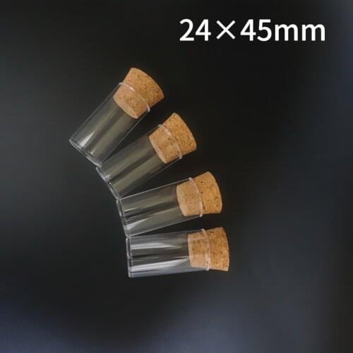 20pcs/lot 24x45mm Flat Bottom Plastic Test Tube, Drosophila Vials culture tube with Cork Stoppers Dia 24mm, Length 45mm