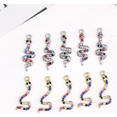 4pcs New Fashion Colorful Rainbow Rhinestone Snake Earring Connector Charms Small Animal Bracelet Necklace Pendant Jewelry Make