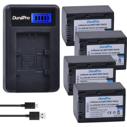 4pc NP-FV70 NP FV70 2500mAH 7.2V Li-ion Battery & LCD USB Charger for Sony NP-FV50 FV30 HDR-CX230 HDR-CX150E HDR-CX170 CX300 Z1