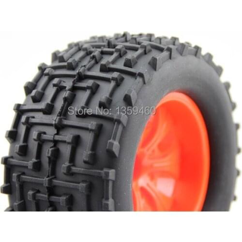 4pcs Pre Glued 1/10 Monster Truck Tires(Maze) Off-Road Tyre 7 Spoke Wheel Rim (Red) fits for 1/10 Truck Monster 12mm hub