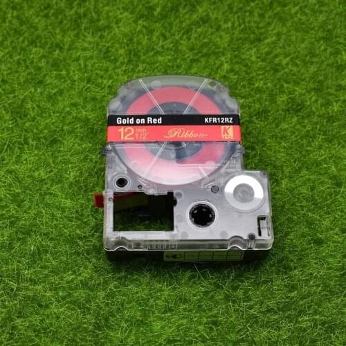 12mm*5m Gold on Red SFR12RZ Compatible Epson KingJim Label Printers Satin Label Tapes Ribbon for Gifts Wrapping