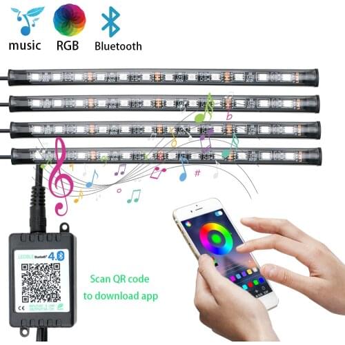 4 in 1 Car Floor Atmosphere Lamp RGB LED Strip Lights Car Interior Lights Sound Music Control App Bluetooth Control Car-styling