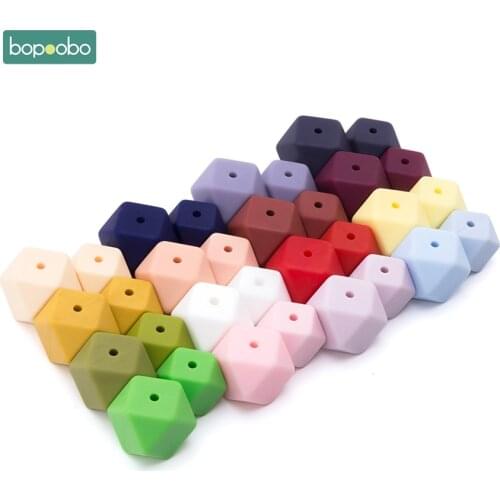 Bopoobo 10pcs 14mm Mini Hexagon Silicone Beads Baby Teether BPA Free DIY Necklace Pacifier Chain 17mm Baby Teething Beads