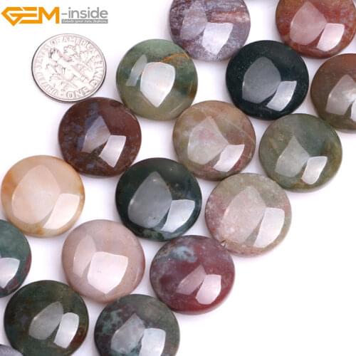 Gem-inside 12-25mm Natural Coin Indian Agates Stone Beads For Jewelry Making Beads 15'' DIY Beads Necklace For Women Jewellery