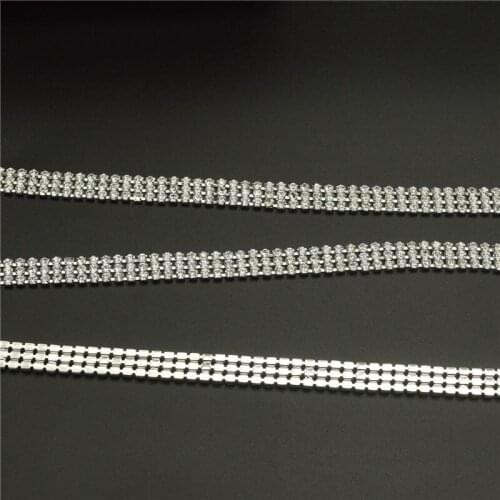 10Yard 3mm 3Rows Crystal Glass Rhinestone Chain Silver Base with Claw Dress Jewelry Decoration Trim Applique Sew on Rhinestone