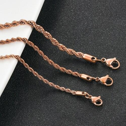 Width 2/3/4mm Stainless Steel Rope Chain Rose Tone Men And WomenNecklace 316L Classic Fashion Twisted Jewelry