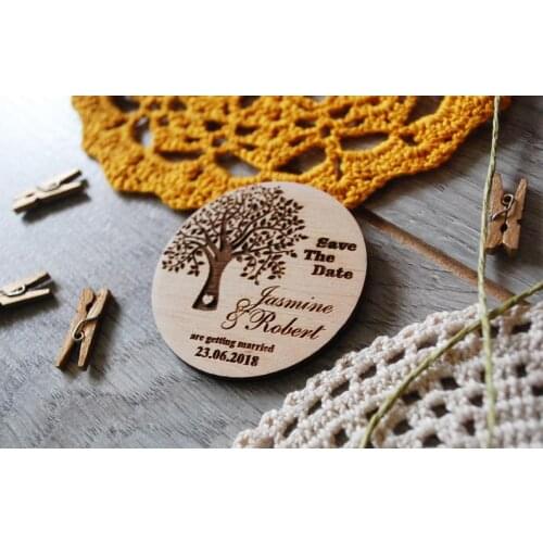 Personalized Wedding Invitation Wood Saved Date Wave Thank You Label Tree Saved Date Magnet Invite Country Wedding Tree Magnet