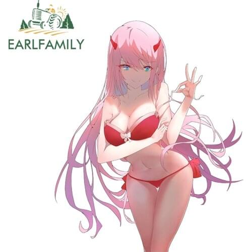 EARLFAMILY 13cm x 10.6cm For Sexy Zero Two Car Stickers Motorcycle Decal RV JDM Vinyl Car Wrap Anime Trunk Surfboard Sticker