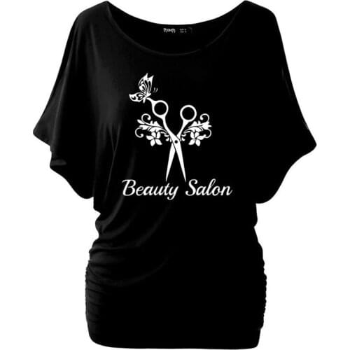 Beauty Salon Scissors Butterfly Fashion Women clothing Print T-shirt Top Short Sleeve Female Batwing Short Sleeve t shirt
