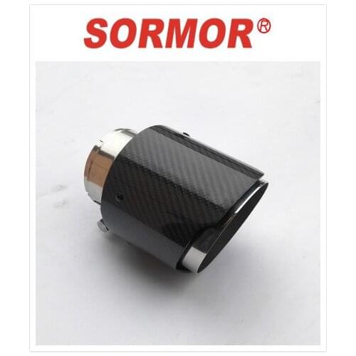 SORMOR 114mm Muffler Tips Straight edge with glossy carbon fiber and silver stainless steel universal car accessories