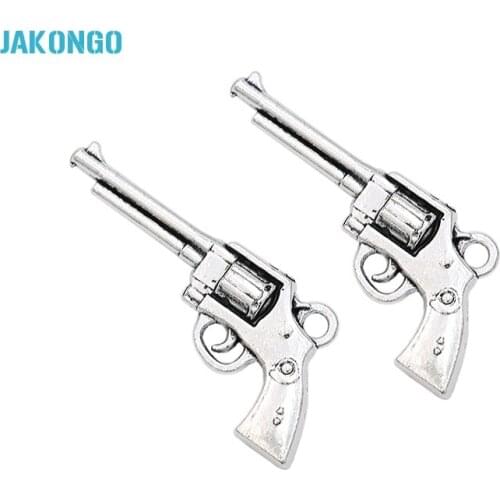 JAKONGO Antique Silver Plated Gun Charms Pendants for Jewelry Making DIY Accessories Handmade Craft 35x16mm