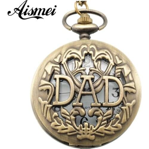 25pcs/lot Antique Hollow DAD Pocket Watch Pendant Bronze necklace Mens Pappy Fathers Day Gift send by EMS or DHL