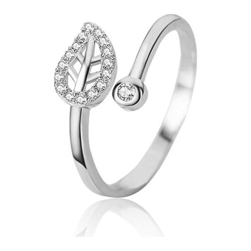 925 Sterling Silver Leaf Rings For Women Men Inlaid With Artificial Diamonds/Zircon Adjustable Open Ring Girls Birthday Present