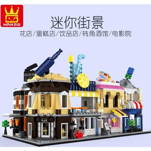 Wange Blocks Street Mini Shop model building Bricks Flower Cake Store Model for Kids Toys Fun Children Gifts Brinquedos
