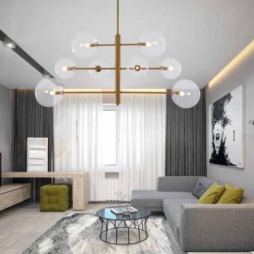 Gold Glass Pellet Chandelier Northern Europe Post Modern Simple Living Room Restaurant Villa Clothing Store 8 lights