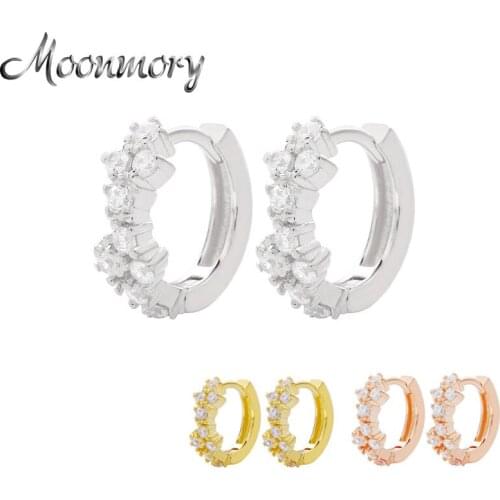 Moonmory Fashion 100% 925 Sterling Silver Zircon Hoop Huggies Earring Jewelry For Women Party 2020 Round Crystal Hoop Earring