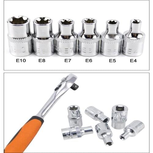 6 Pcs Torx Star Screwdriver Bit Female E Socket Set Star Socket Wench Head Tools Repair Kit E4-E10