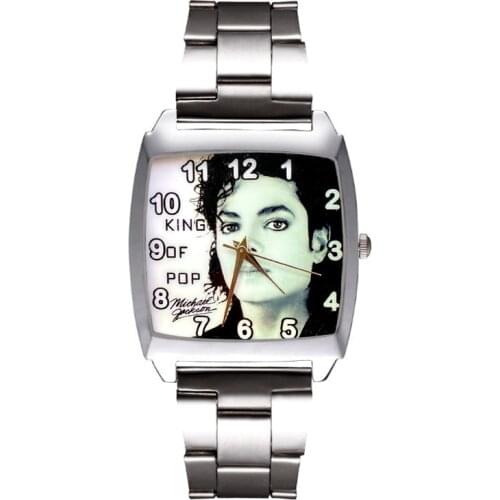 Cartoon Michael Jackson Style Wrist Watch Rectangle Dial Men Women Student Boys Girls Quartz Metal Steel Clock JD66