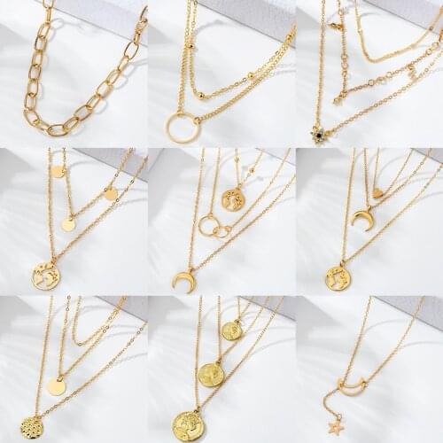 2021 Trend Bohemian Moon Silver Coin Necklaces For Women Fashion Pendant Vintage Gold Color Choker Necklace Portrait New Jewelry