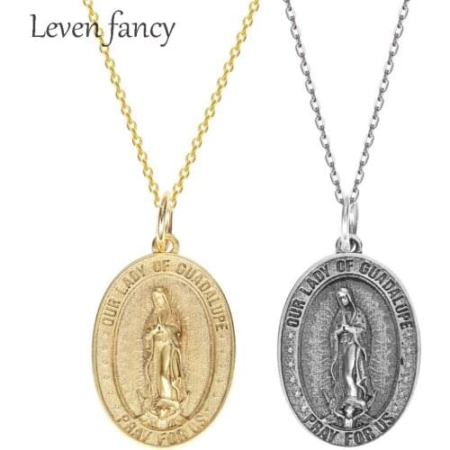 Personalized Virgin Mary Necklace 925 Sterling Silver Religious Christian Jewelry Oval Medal Coin Pendant Necklace for Women Men