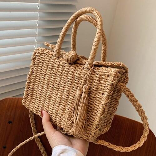 Hand-woven Shoulder Crossbody Bags For Women 2021 Summer Straw Beach Womens Designer Tassel Handbag Female Travel Messenger Bag