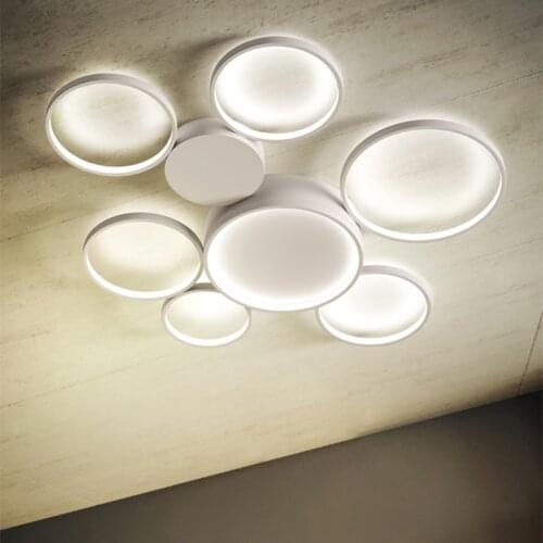 Modern Minimalist LED Ceiling Chandelier Lamp For Living Room Bedroom Kitchen White Home Decor Iron Remote Circle Light Fixture