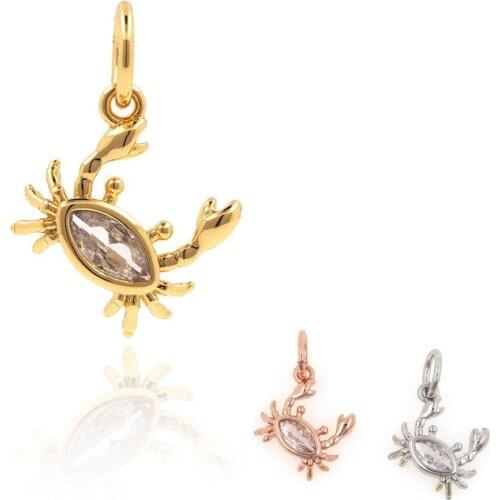 Micropavé CZ Gold Crab Pendant, Animal Necklace, DIY Jewelry Accessories, 15x10.8mm