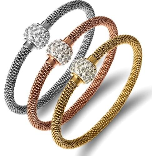 Simple Single Crystal Cable Wire Bangles & Bracelets For Women Stainless Steel Jewelry Charm Cuff Bangles Gold Silver Bijoux