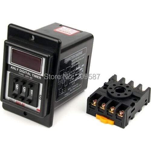 1Set ASY-3D AC220V Power ON Delay Timer Time Relay 1-999 Seconds & Base
