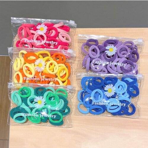 50Pcs/set 3cm of childrens cute candy color rubber bands girls lovely elastic hair bands kids sweet hair ring hair accessories