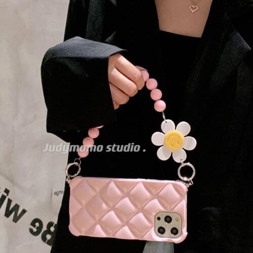 Luxury 3D Rhombus Silicone Round Bead Cute Smiley Flower Phone Case for iphone 11 12 Pro Max XR X XS 7 8 plus SE 2020 Soft Cover