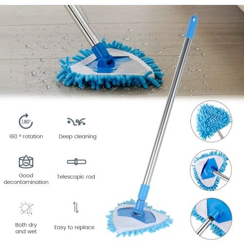 Triangle Mop 180 Degree Adjustable Retractable Household Cleaning Lazy Mop Hand Wash Flat Mop Ceiling Floor Bathroom Glass Pads