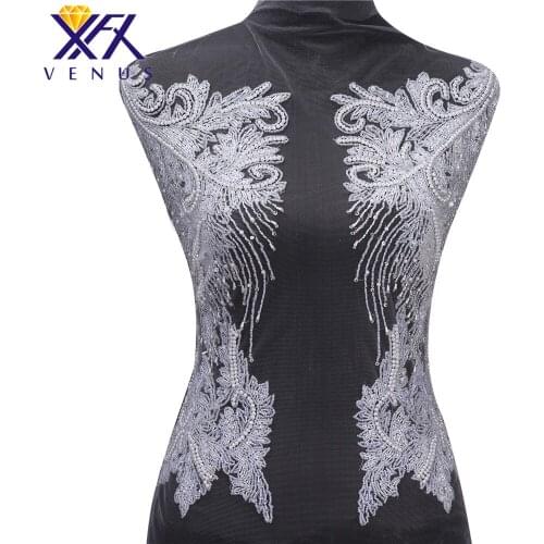 XINFANGXIU Rhinestone applique with glass beads pearls patch big size wedding dress accessories fashion cloth embellishment